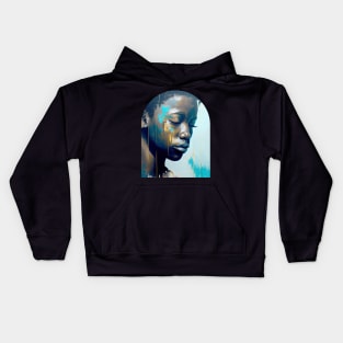 African american young man, eyes closed in meditation, abstract painting Kids Hoodie